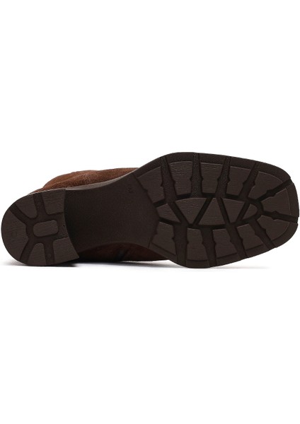 Kadın Kahverengi Fermuarlı Kalın Topuklu Süet Deri Bot 25WFD188410