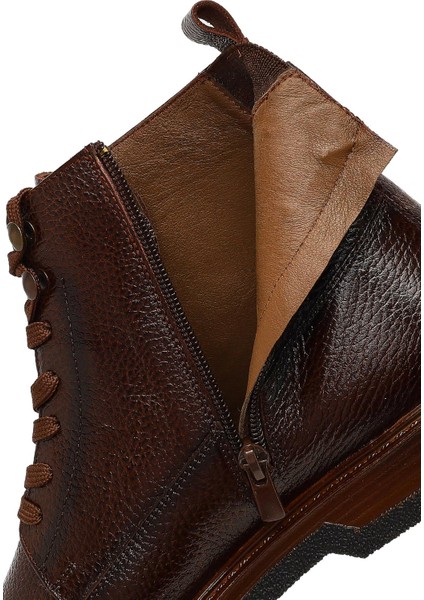 Erkek Kahverengi Bağcıklı Fermuarlı Deri Casual Bot 25WFD6060FT