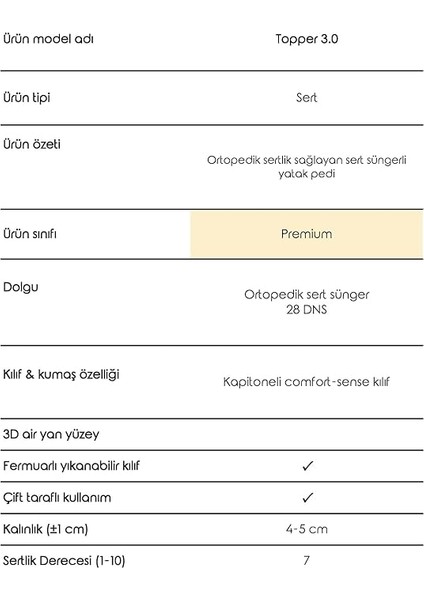 3.0 - Sert Ortopedik Yatak Pedi - Yatak Sertleştirici - Yıkanabilir Fermuarlı Kılıflı (90X190) modelleri