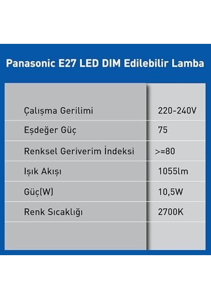 E27 LED Dim Lamba 10.5W 1055LM 2700K modelleri