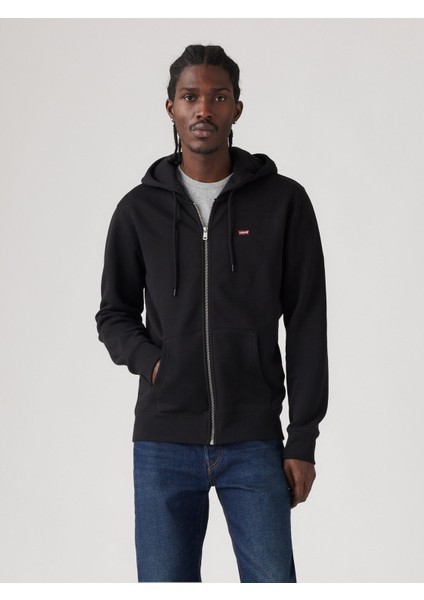 Erkek Siyah Kapüşonlu Fermuarlı Sweatshirt A4915-0001