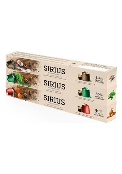 Sirius Premium Aromalı Kapsül Kahve 3'lü Set (Bal Kabağı-Nane-Hindistan Cevizi)