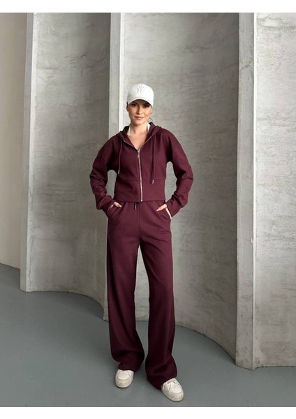 Kadın Kapüşonlu Fermuarlı Rahat Fit Günlük ve Şık Tarz Eşofman Takımı