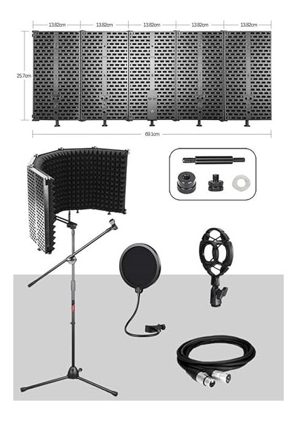 PF-43X Set Mikrofon Ses Yalıtım Paneli (69X26CM) Stand Filtre Shock Mount Xlr Kablo Sünger fiyatları