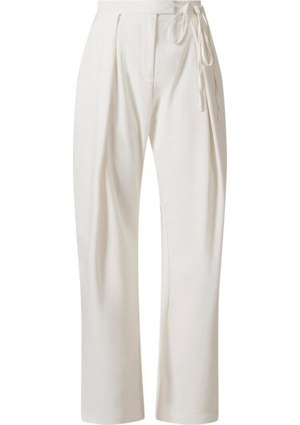 Yandan Bağlamalı Palazzo Pantolon Beyaz