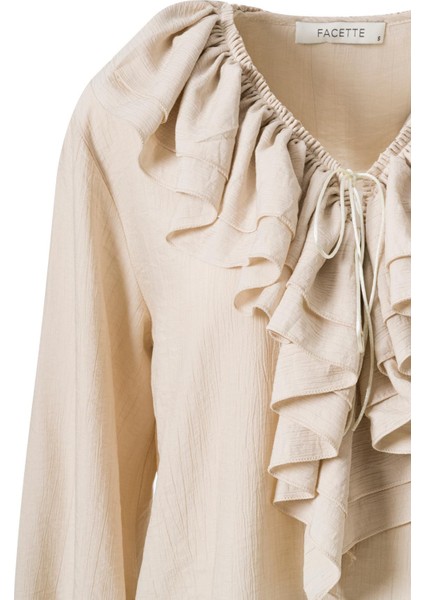 Önden Bağlamalı Fırfırlı Bluz Ekru fiyatları