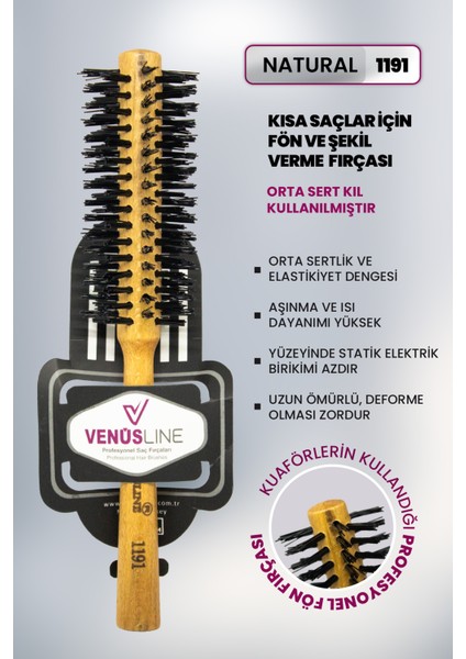 Venüsline Professional 1191 – Kısa Saçlar Orta Sert Kıllı - Fön ve Şekil Verme Fırçası