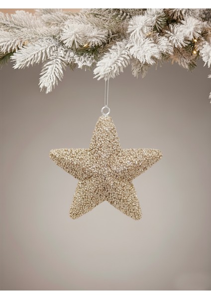 Yılbaşı Ağaç Süsü Kabartma Detaylı Simli Yıldız Dekoratif Süs şampanya 15 cm