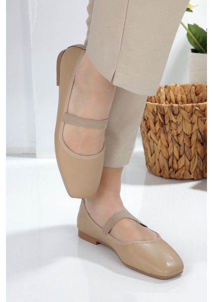 Beyaz Kare Burunlu Balerin Kadın Babet modelleri