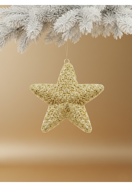 Yılbaşı Ağaç Süsü Kabartma Detaylı Simli Yıldız Dekoratif Süs altın 15 cm