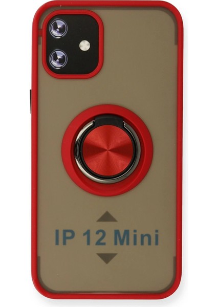 iPhone 12 Mini Kılıf Montreal Yüzüklü Silikon Kapak - KIRMIZI-(5796) - N589J859-M69589