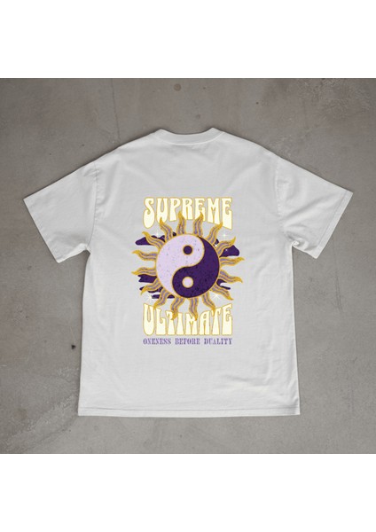 Supreme Tasarım Baskılı Beyaz Oversize T-Shirt
