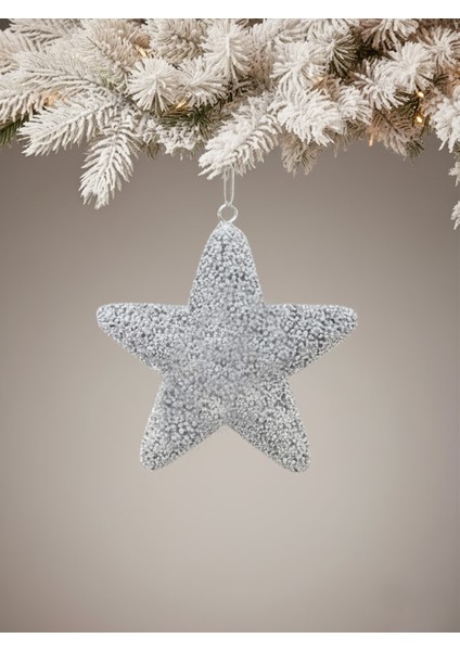 Yılbaşı Ağaç Süsü Kabartma Detaylı Simli Yıldız Dekoratif Süs Gümüş 15 cm