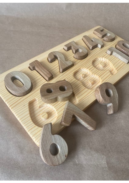 Doğal Ahşap Eğitici Sayılar Seti | Montessori Matematik Oyuncak 0-9 | El Yapımı Puzzle