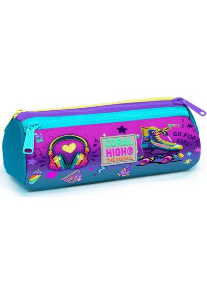 Pembe Turkuaz Kulaklık Paten Üç Bölmeli Çantası - Kız Çocuk