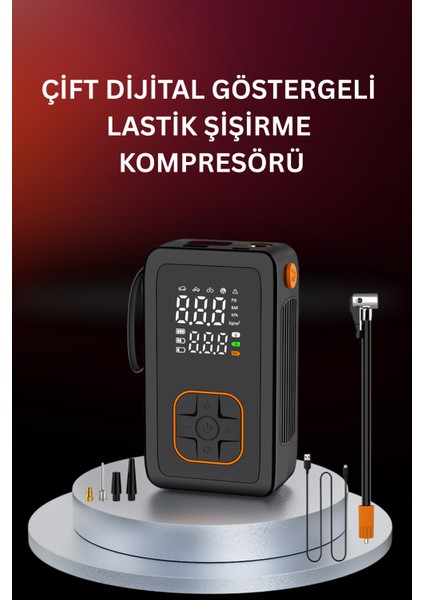 4000 Mah Şarjlı Taşınabilir Araba Lastik Hava Top Şişirme Pompası LED Işıklı Dijital Hava Kompresörü modelleri