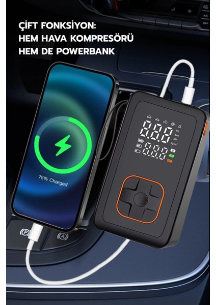 4000 Mah Şarjlı Taşınabilir Araba Lastik Hava Top Şişirme Pompası LED Işıklı Dijital Hava Kompresörü indirimleri