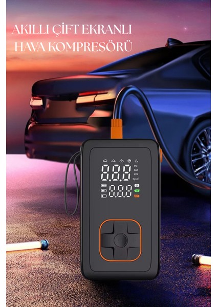 4000 Mah Şarjlı Taşınabilir Araba Lastik Hava Top Şişirme Pompası LED Işıklı Dijital Hava Kompresörü