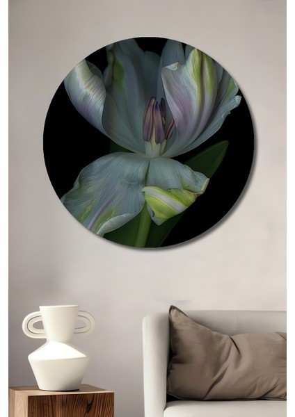 Dekoratif Ahşap Yuvarlak Tablo Solgun Çiçekler