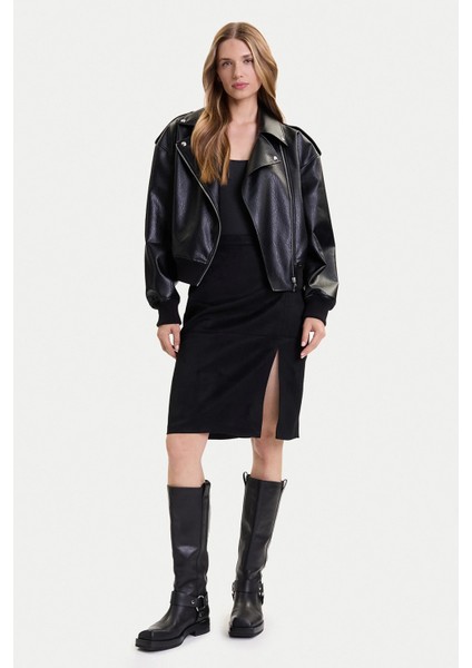 Onloline Regular Fit Suni Deri Yırtmaçlı Etek Bayan Etek 15357433 fiyatları