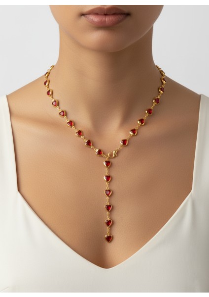 Kırmızı Kalp Y Kolye