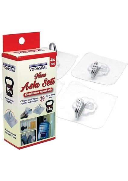 Nano Askı Seti, Kendinden Yapışkanlı, Süper Güçlü Yapıştırıcı, 15 kg Ağırlık Kapasiteli, 4'lü Set modelleri