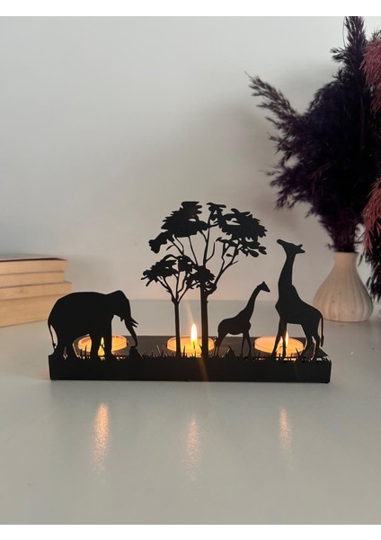 Fil ve Zürafa Temalı Metal Mumluk