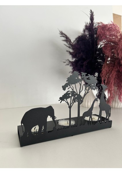 Fil ve Zürafa Temalı Metal Mumluk
