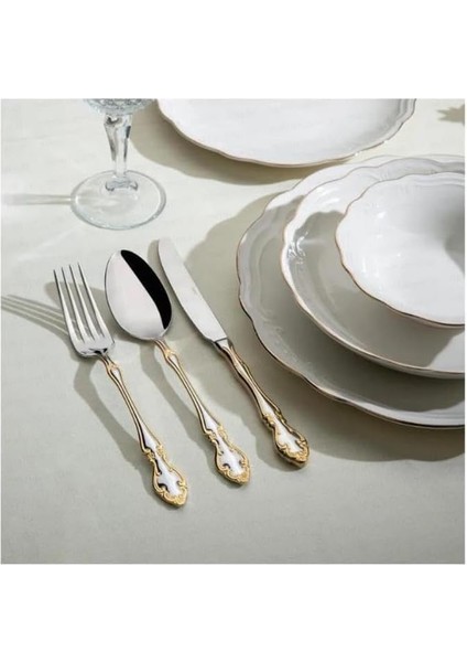 Adriana Altın Sade 12 Kişilik 89 Parça Kutulu Çatal Kaşık Bıçak Takımı