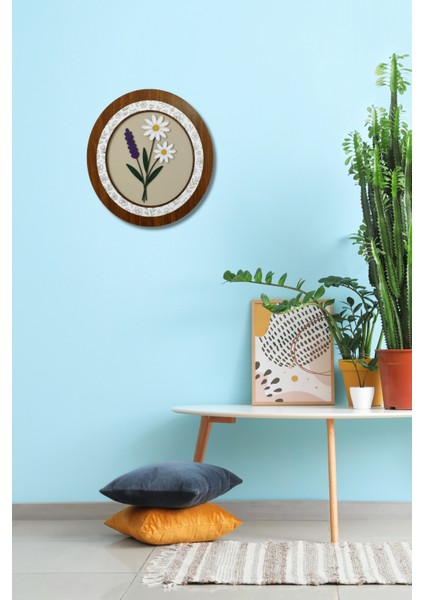 El Yapımı Ahşap Duvar Dekoru – Papatya ve Lavanta Tasarımlı Yuvarlak Çiçek Tablo (37 x 34 Cm) fiyatları