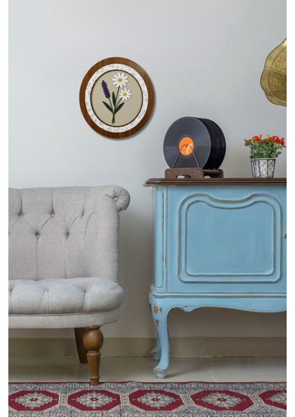 El Yapımı Ahşap Duvar Dekoru – Papatya ve Lavanta Tasarımlı Yuvarlak Çiçek Tablo (37 x 34 Cm) modelleri