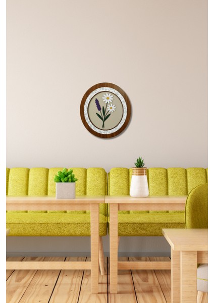 El Yapımı Ahşap Duvar Dekoru – Papatya ve Lavanta Tasarımlı Yuvarlak Çiçek Tablo (37 x 34 Cm) fırsatları