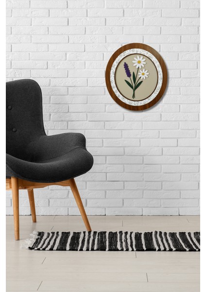 El Yapımı Ahşap Duvar Dekoru – Papatya ve Lavanta Tasarımlı Yuvarlak Çiçek Tablo (37 x 34 Cm) indirimleri