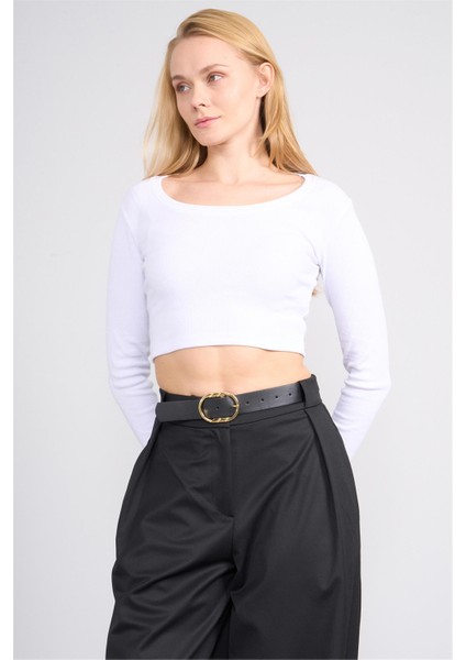 K26 627-06 Beyaz Kadın Kare Yaka Crop Sweat fiyatları