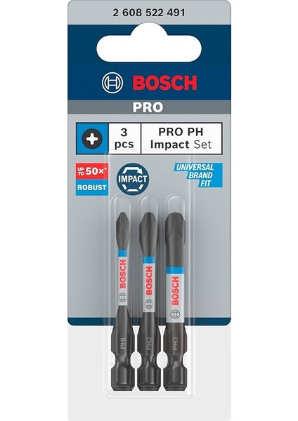 Professional 3 Adet. Impact Control Tornavida Ucu Ph Seti (50 Mm, Altıgen Şaft, Maymuncuk ve Tıklama, Darbe Sürücüleri Için Aksesuarlar) fiyatları