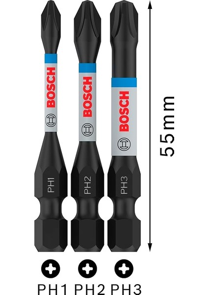 Professional 3 Adet. Impact Control Tornavida Ucu Ph Seti (50 Mm, Altıgen Şaft, Maymuncuk ve Tıklama, Darbe Sürücüleri Için Aksesuarlar) modelleri