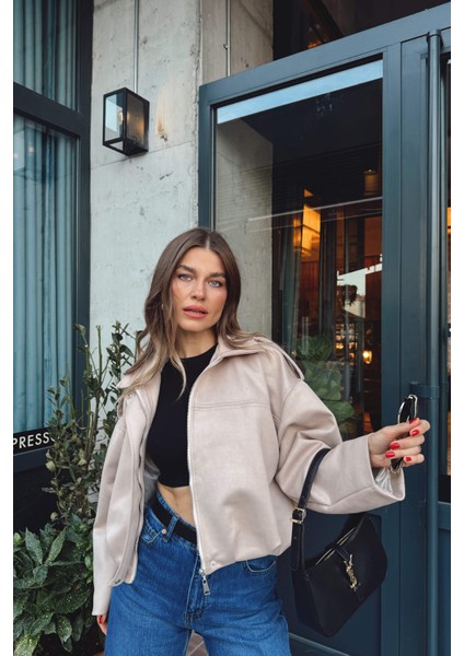 Taş Rengi Apolet Detaylı Astarlı Süet Ceket modelleri