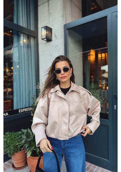 Taş Rengi Apolet Detaylı Astarlı Süet Ceket indirimleri