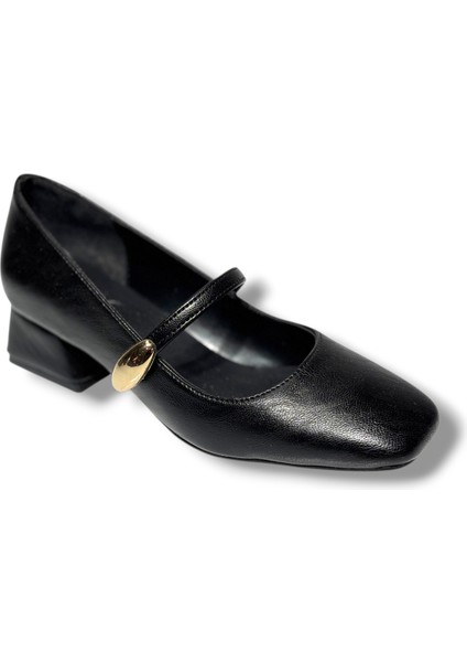 Cshoes 175-26 Cilt Deri Bantlı Kısa Kare Topuklu Kadın Ayakkabı