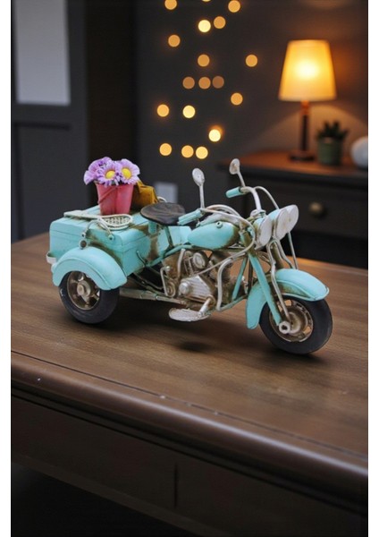 Vintage Metal 3 Tekerlekli Motorsiklet Biblo - Dekoratif Retro Trike Aksesuar (10X20 Cm) fiyatları