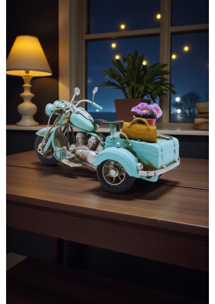 Vintage Metal 3 Tekerlekli Motorsiklet Biblo - Dekoratif Retro Trike Aksesuar (10X20 Cm) modelleri