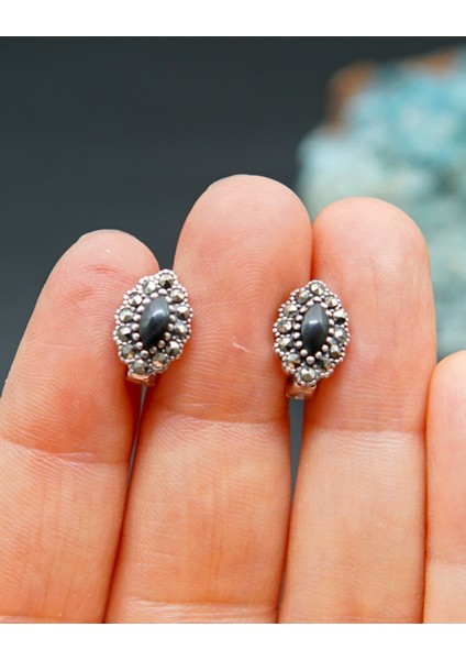 925 Ayar Gümüş Oltu Taşı Kadın Küpe SKÜ00036 modelleri