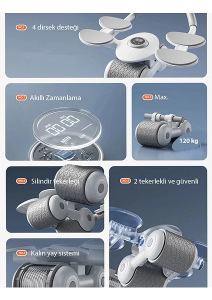 Dijital Ekranlı Çek Bırak - Dirsek Destekli Mekik Aleti - Karın Egzersiz Aleti