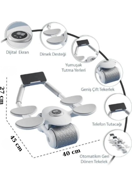 Dijital Ekranlı Çek Bırak - Dirsek Destekli Mekik Aleti - Karın Egzersiz Aleti