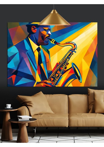 Saksafon Çalan Geometrik Adam Figürü Dekoratif Kanvas - Mdf Ahşap Tablo modelleri