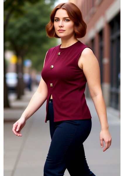 Kadın Düğmeli Bisiklet Yaka Kolsuz Örme Üst Günlük Şıklık ve Rahatlık Kaliteli Şık Rahat Modern modelleri