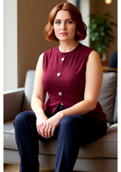 Kadın Düğmeli Bisiklet Yaka Kolsuz Örme Üst Günlük Şıklık ve Rahatlık Kaliteli Şık Rahat Modern fırsatları