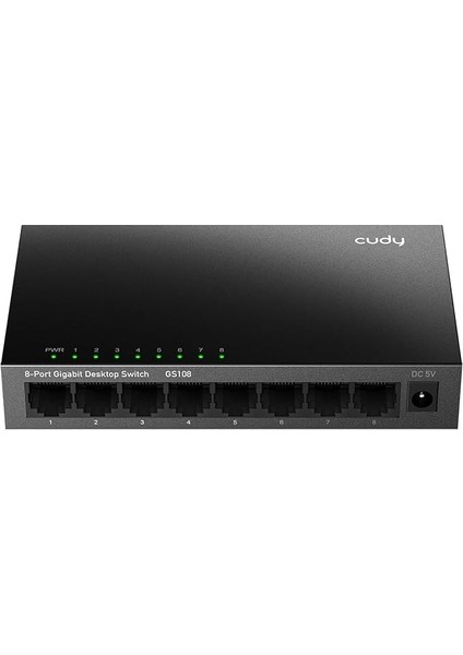 GS108 8 Bağlantı Noktalı Gigabit Ağ Anahtarı (2000 Mbps'ye Kadar, Ekranlı Rj-45 Bağlantı Noktaları, Metal Kasa, Trafiği Optimize Et, Igmp Gözetleme, Yönetilmeyen, Fansız) Siyah Metalik