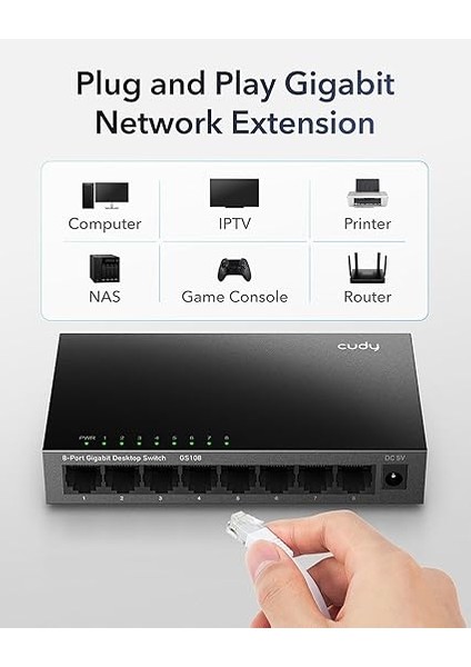 GS108 8 Bağlantı Noktalı Gigabit Ağ Anahtarı (2000 Mbps'ye Kadar, Ekranlı Rj-45 Bağlantı Noktaları, Metal Kasa, Trafiği Optimize Et, Igmp Gözetleme, Yönetilmeyen, Fansız) Siyah Metalik fiyatları