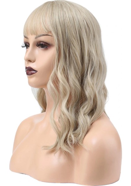 Dalgalı Kısa Perçemli Fiber Sentetik Peruk - Balköpüğü / Platin Röfleli fırsatları